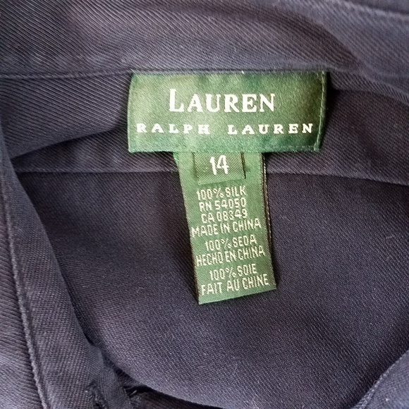 Lauren Ralph Lauren Gold Crest Navy Blue Silk Shir - Picture 6 of 6